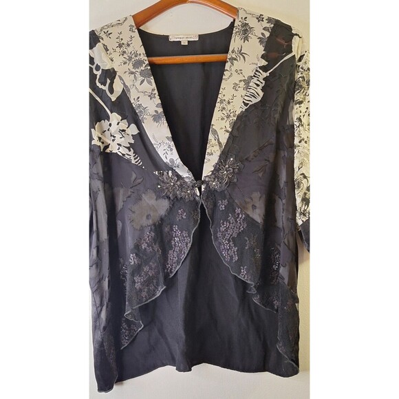 SPENCER ALEXIS Floral Lace Silk Blend Cardigan Blouse XL Bejeweled Glam Regency - Picture 9 of 9